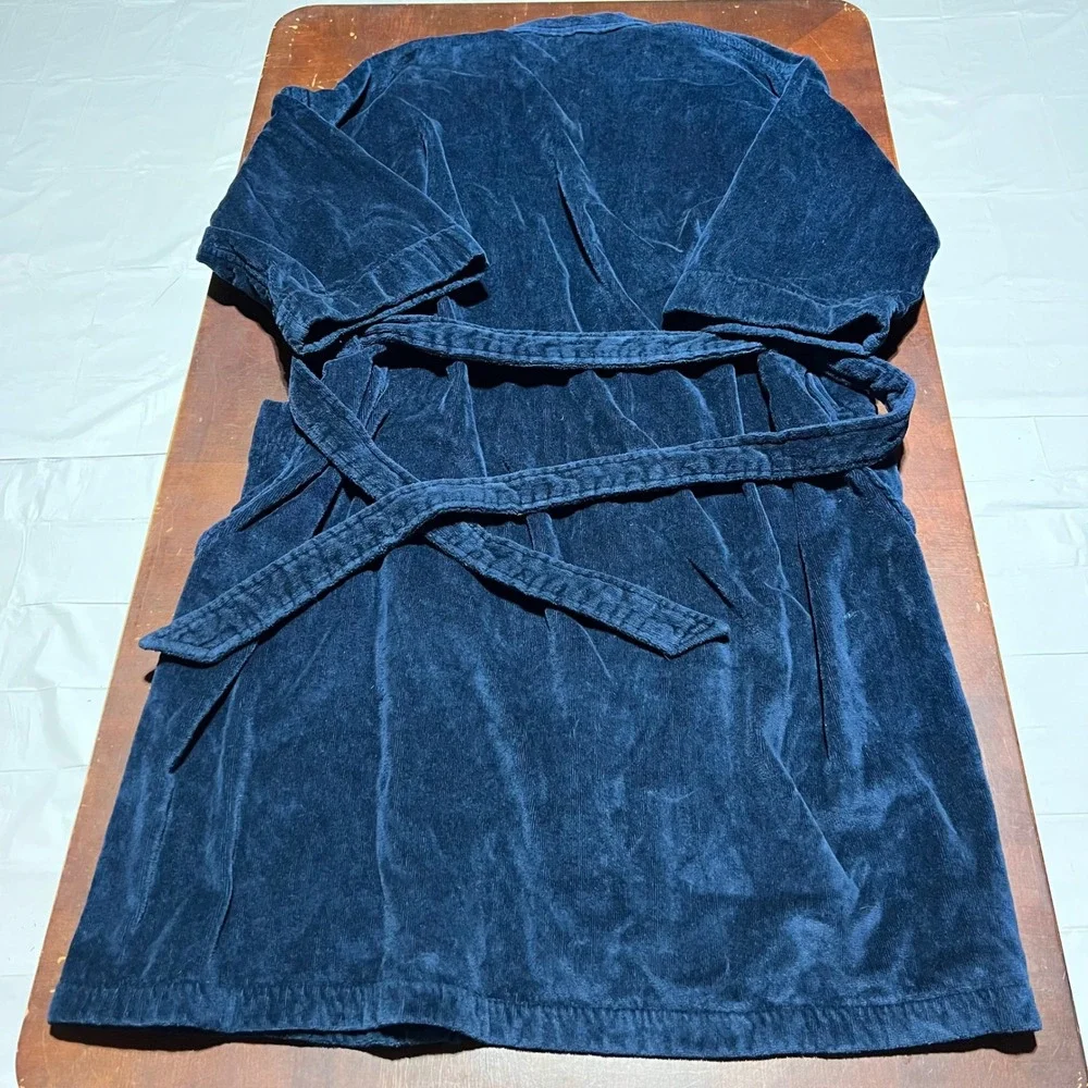 Puritan Mens Navy Blue Corduroy Robe 100% Cotton One Size Fits Most Belt V3330